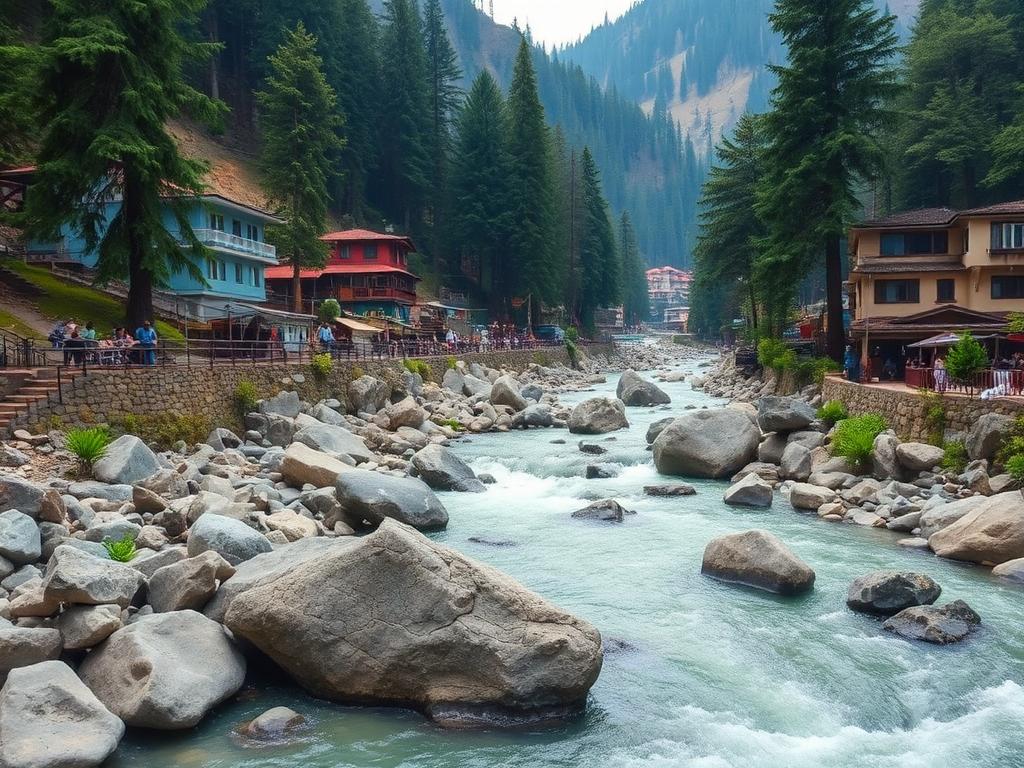 Boulder-strewn Parvati river running past Kasol village