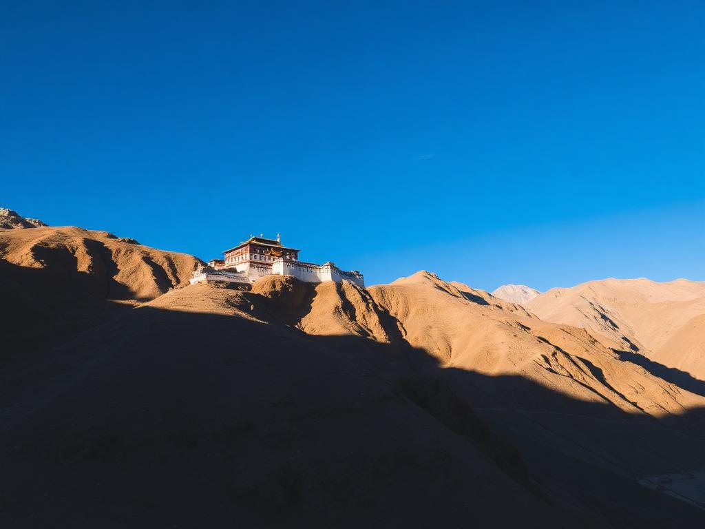 Monastery on a ridge in the barren high-altitude Spiti valley